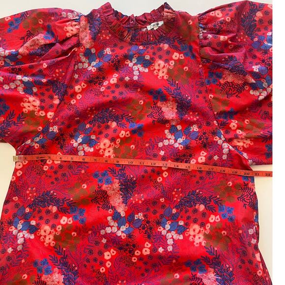 Tyler Boe Sammy Dress Large Red Wild Flowers Puff Sleeve Tiered Cottage Modest - Picture 13 of 14